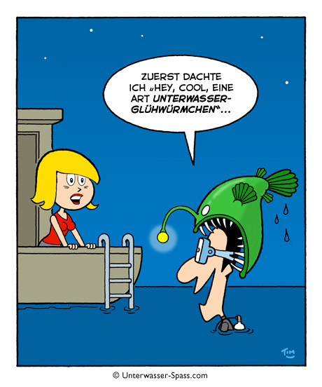 Cartoon Tauchen Taucher Tauchsport Scuba Unterwasser Anglerfisch Boot Nachttauchen